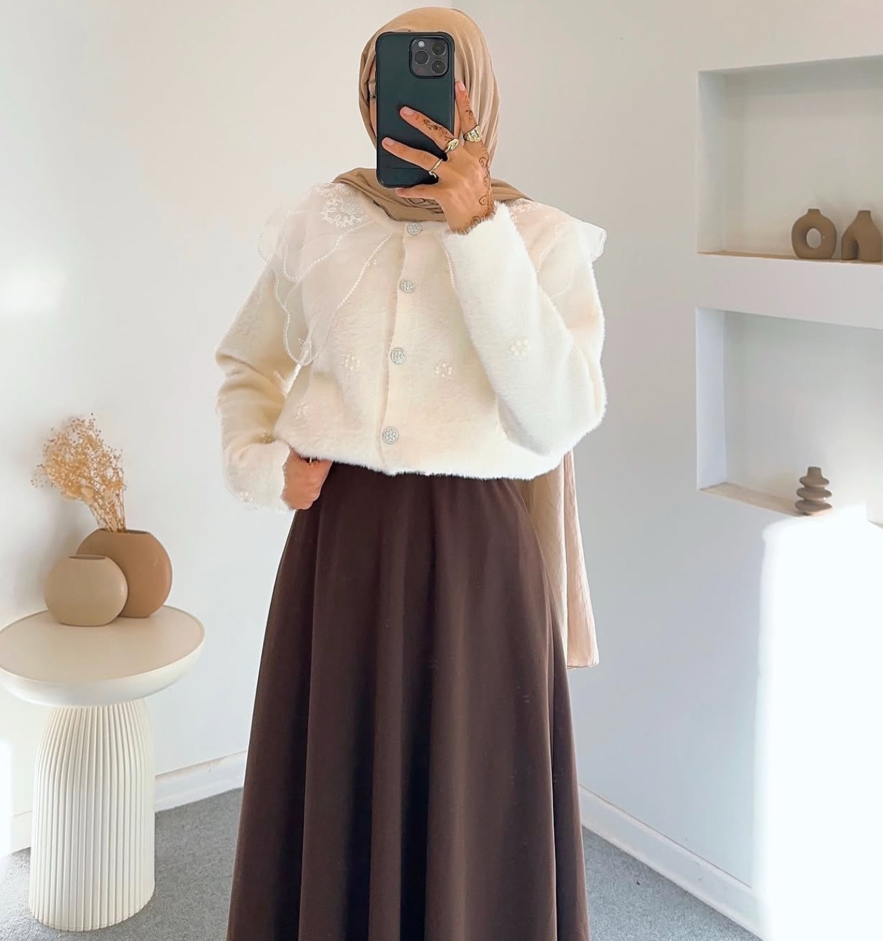 Butterfly collar angora knit cardigan