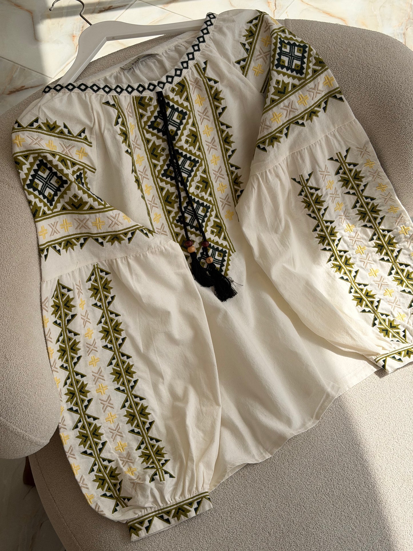 Oversized embroidered boho style blouse