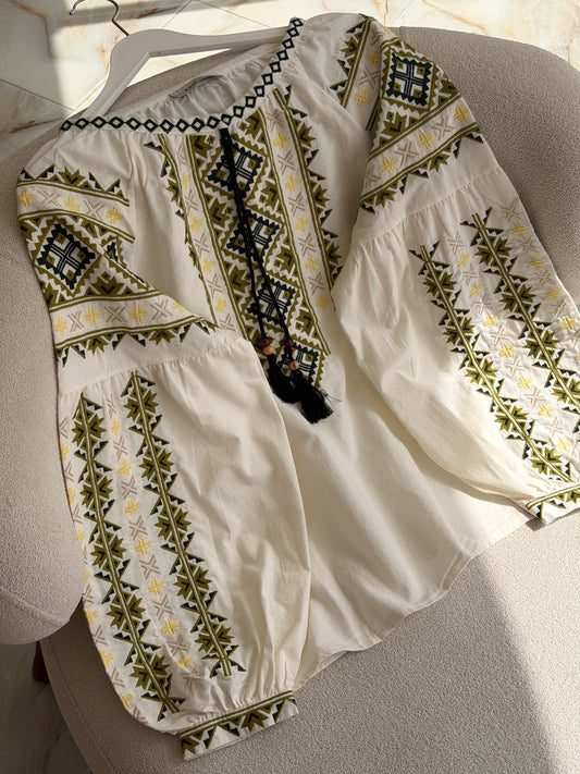 Oversized embroidered boho style blouse